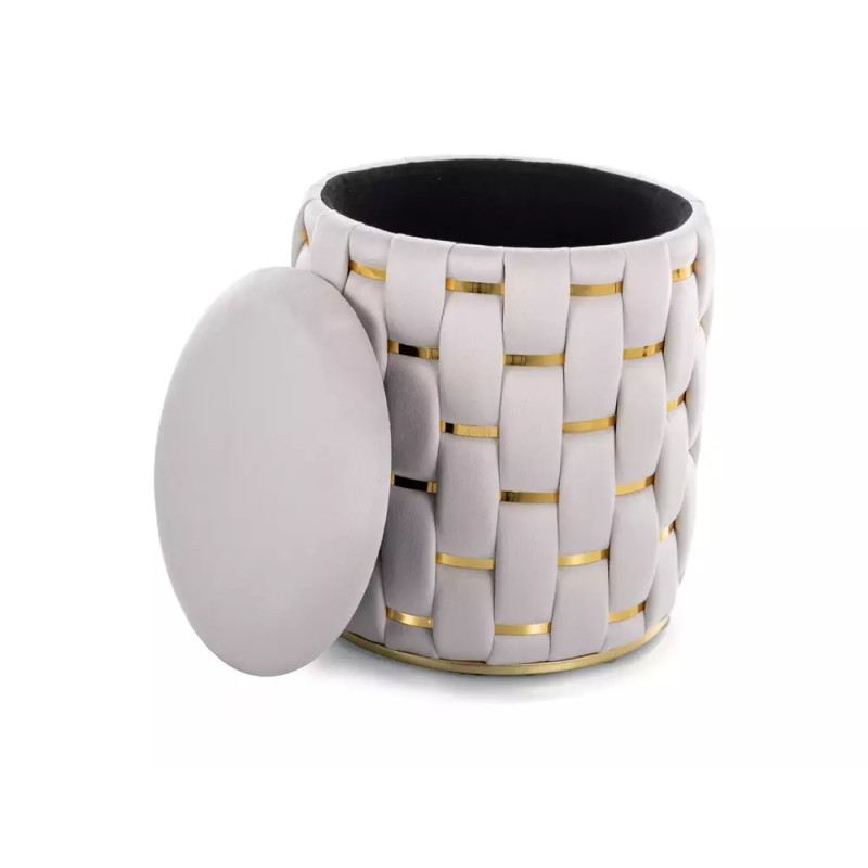 Pufa Tiara Velvet z pojemnikiem jasny beż/złoty tap.250 (42x37)