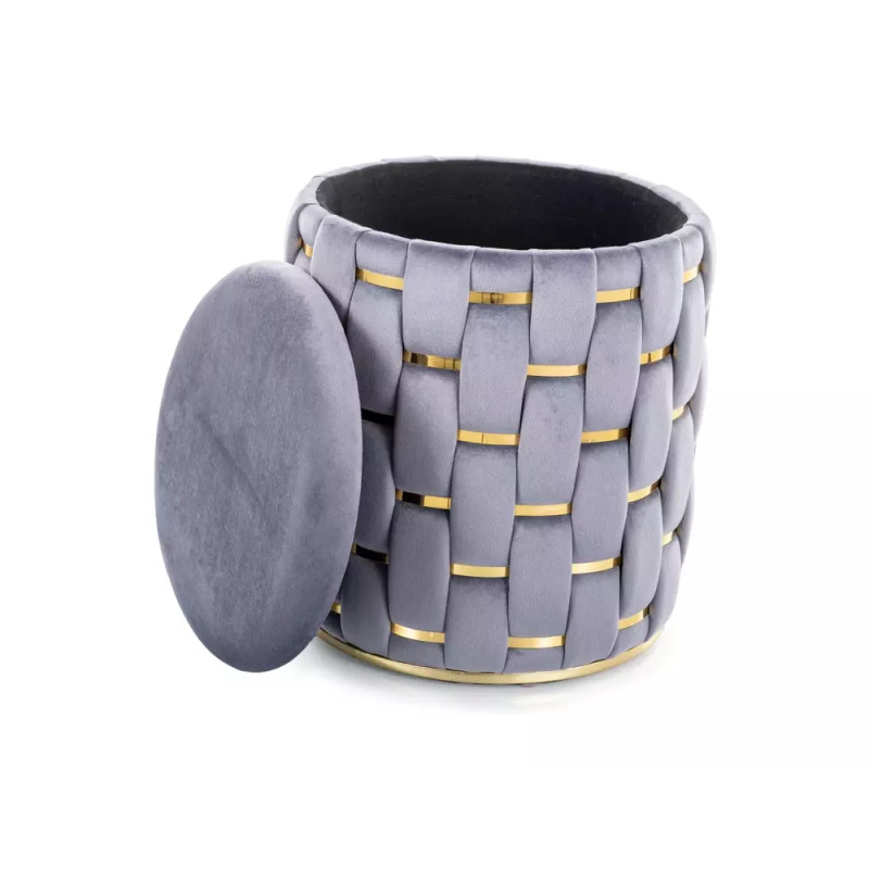 Pufa Tiara Velvet z pojemnikiem szary/złoty tap.252 (42x37)