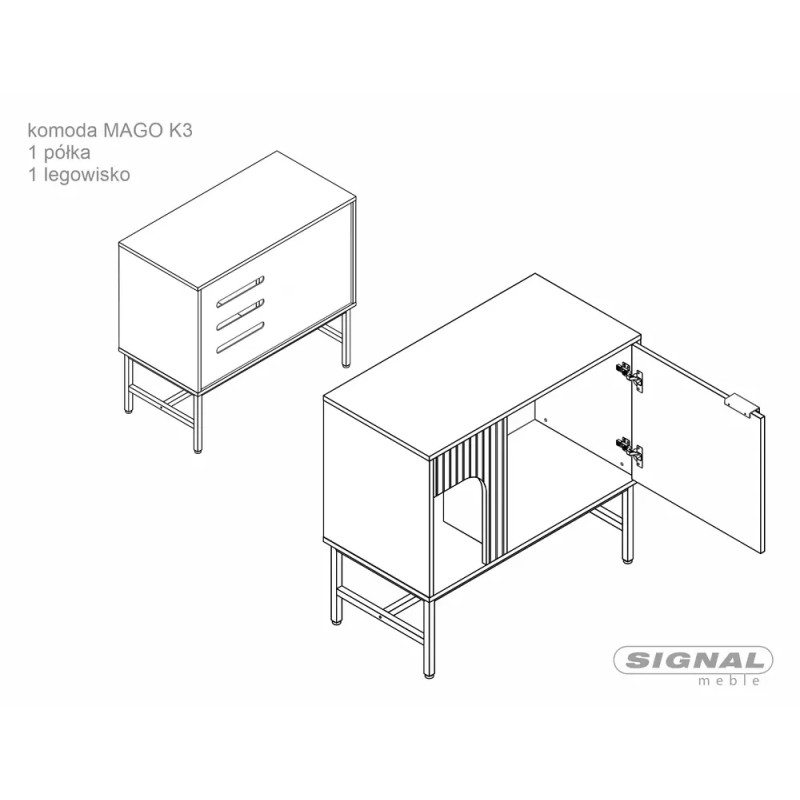 Komoda Mago K3 dąb/czarny mat (75x40x80)