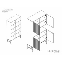 Regał Mago R1 dąb/czarny mat (184x40x100)