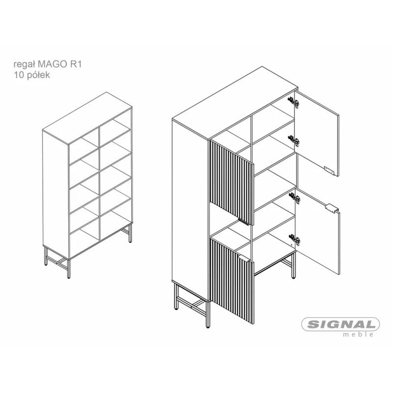 Regał Mago R1 dąb/czarny mat (184x40x100)