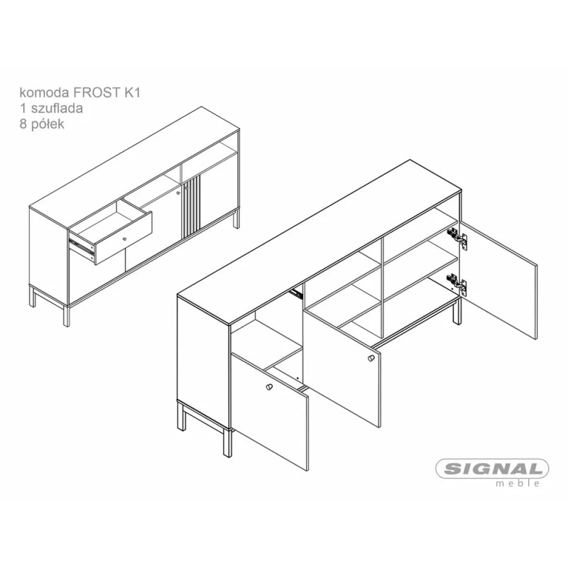 Komoda Frost K1 off white/dąb alpejski (90x40x180)