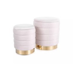 Pufa Britta Velvet z pojemnikiem jasny beż/złoty tap.250 (45x40) ZESTAW