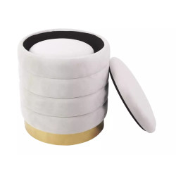 Pufa Britta Velvet z pojemnikiem jasny beż/złoty tap.250 (45x40) ZESTAW