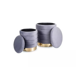 Pufa Britta Velvet z pojemnikiem szary/złoty tap.252 (45x40) ZESTAW