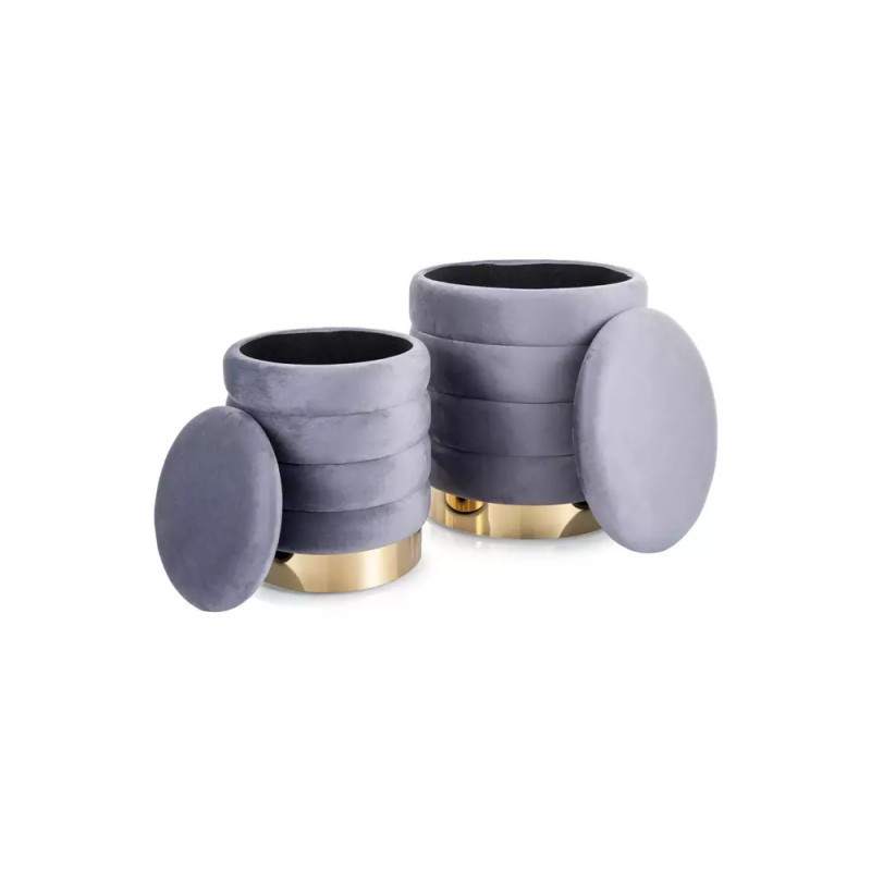 Pufa Britta Velvet z pojemnikiem szary/złoty tap.252 (45x40) ZESTAW