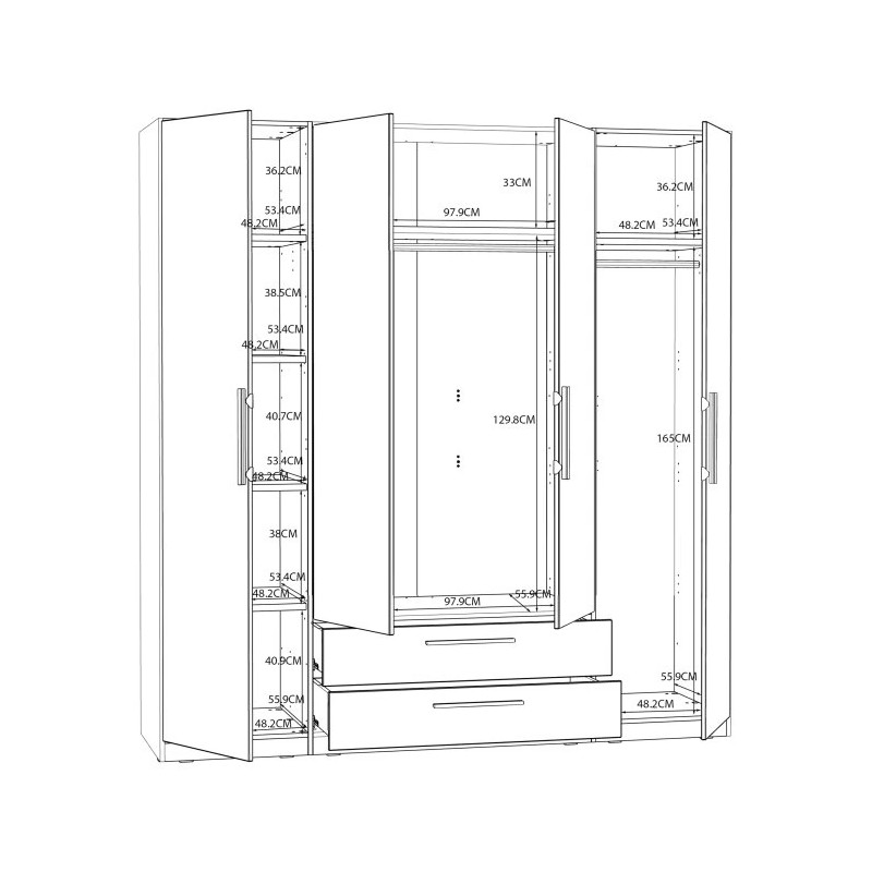 Szafa z lustrem i szufladami 200 cm Cadixo CDXS84S-D30 Dąb Sonoma Meble Forte