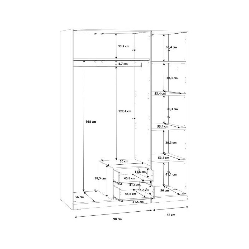 Szafa z lustrem i szufladami 150 cm Cadixo CDXS83S-D30 Dąb Sonoma Meble Forte