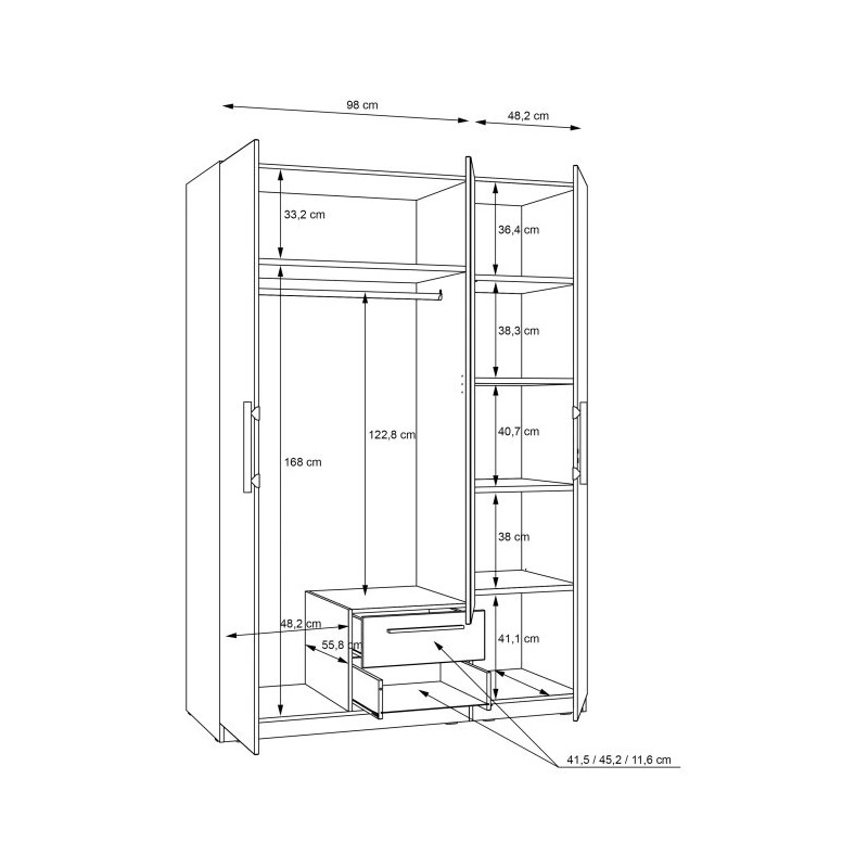 Szafa z lustrem i szufladami 150 cm Cadixo CDXS83S-D78 Dąb Artisan Meble Forte