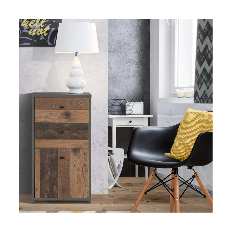 Komoda Mała 2S1D Best Chest SQNK211-C764 Beton/Old-Wood Vintage Meble Forte