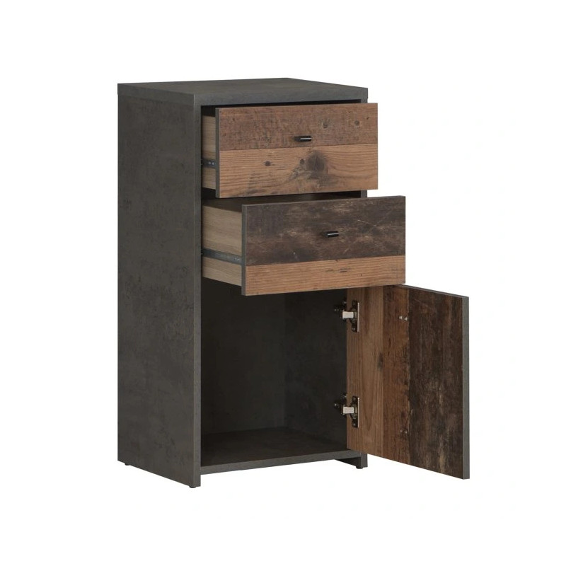 Komoda Mała 2S1D Best Chest SQNK211-C764 Beton/Old-Wood Vintage Meble Forte