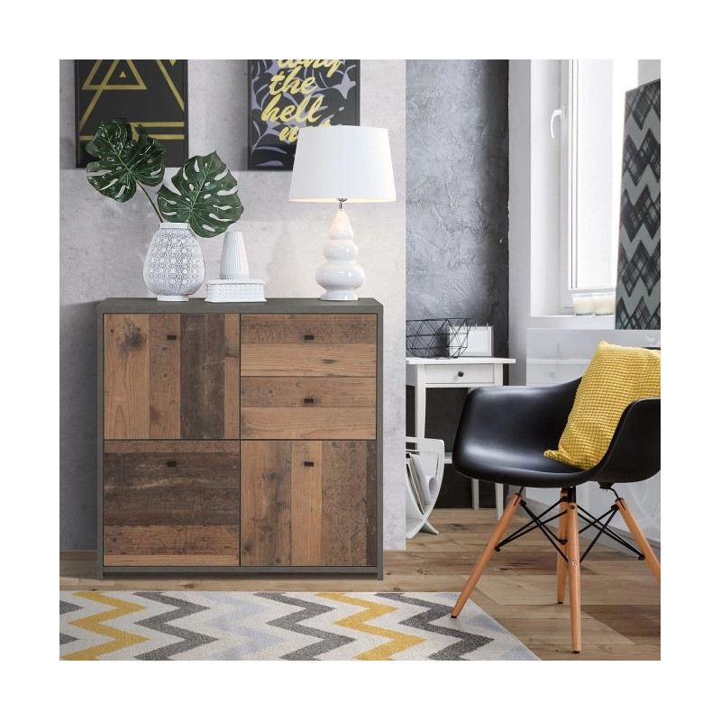 Komoda 2S3D Best Chest SQNK223-C764 Beton/Old-Wood Vintage Meble Forte