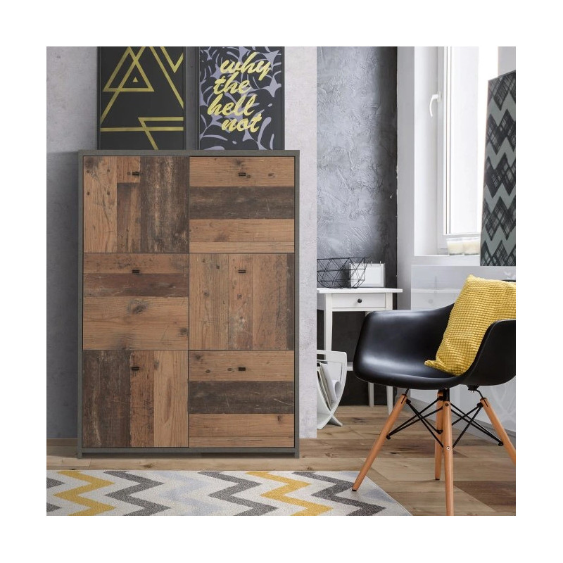 Komoda 6D Best Chest SQNK321-C764 Beton/Old-Wood Vintage Meble Forte