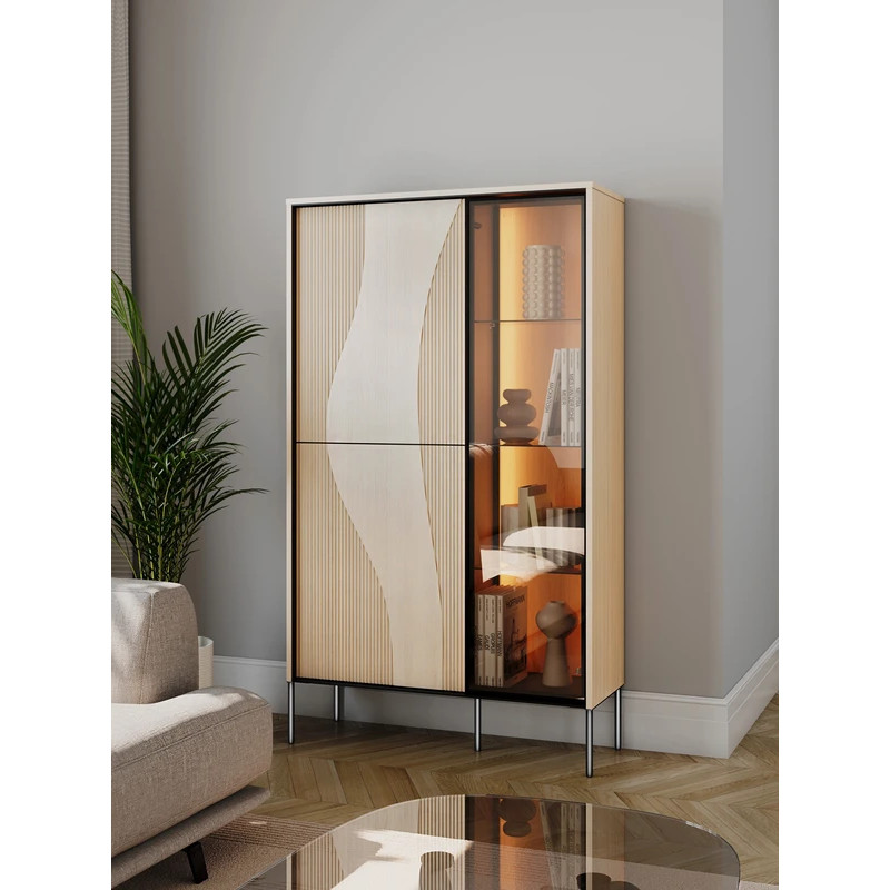 Witryna dwudrzwiowa FW-01 Flow Dąb Vincenza Bielona/Czarny Lenart