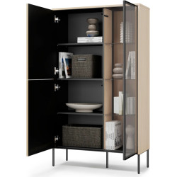 Witryna dwudrzwiowa FW-01 Flow Dąb Vincenza Bielona/Czarny Lenart