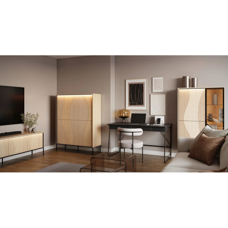 Komoda trzydrzwiowa FW-03 Flow Dąb Vincenza Bielona/Czarny Lenart