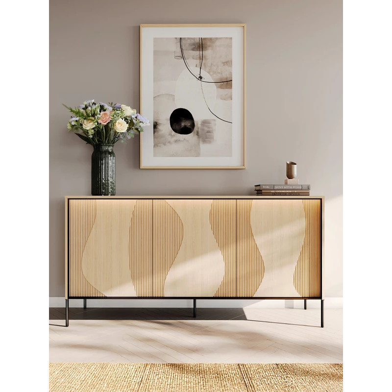 Komoda trzydrzwiowa FW-03 Flow Dąb Vincenza Bielona/Czarny Lenart