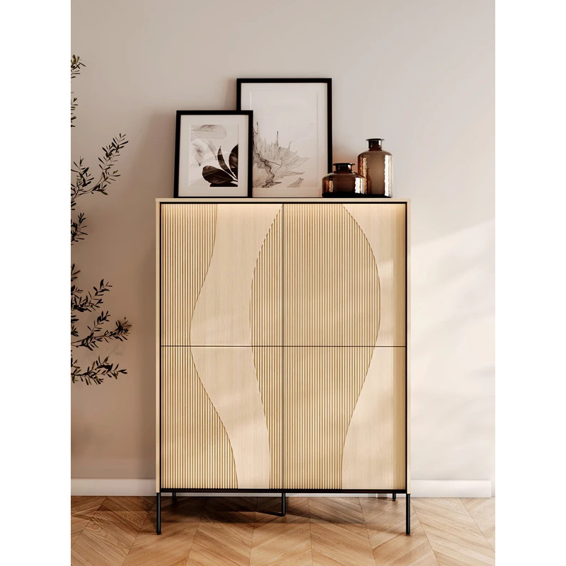 Komoda czterodrzwiowa FW-02 Flow Dąb Vincenza Bielona/Czarny Lenart