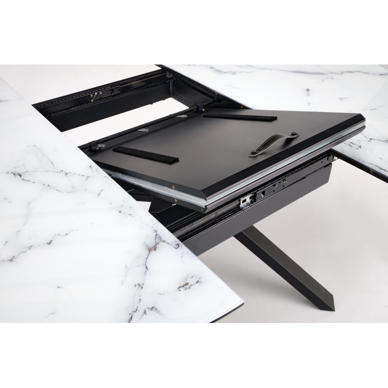 Rozkładany stół VERTIGA biały marmur/czarny