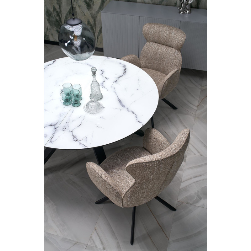 Rozkładany stół VERTIGA biały marmur/czarny