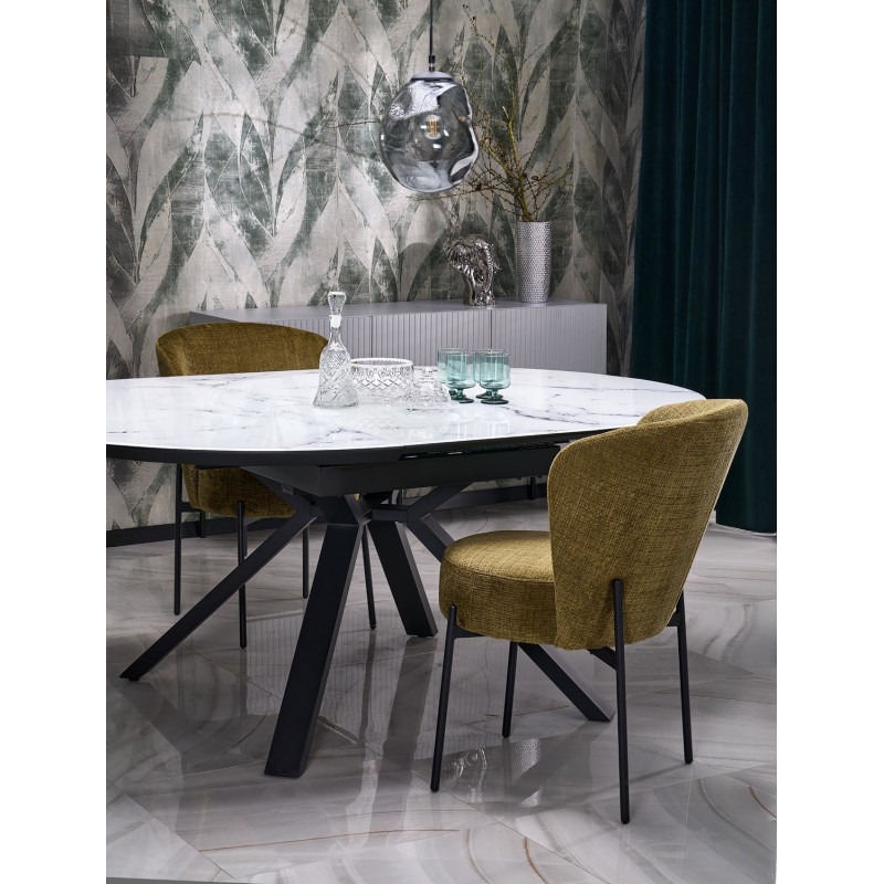 Rozkładany stół VERTIGA biały marmur/czarny