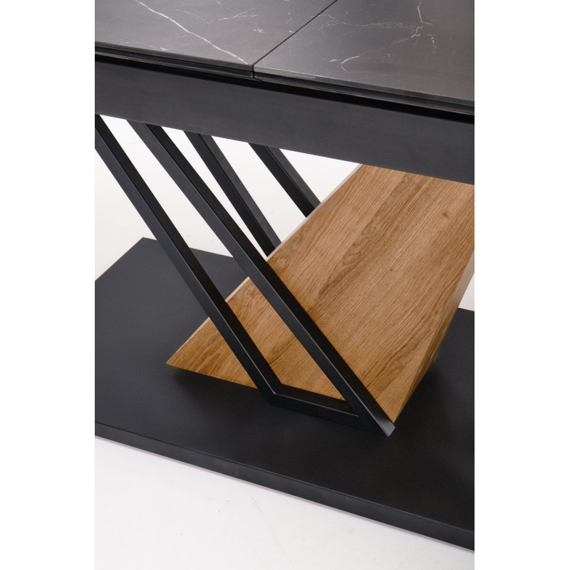 Rozkładany stół VOLANTO 160 czarny marmur/dąb złoty/czarny