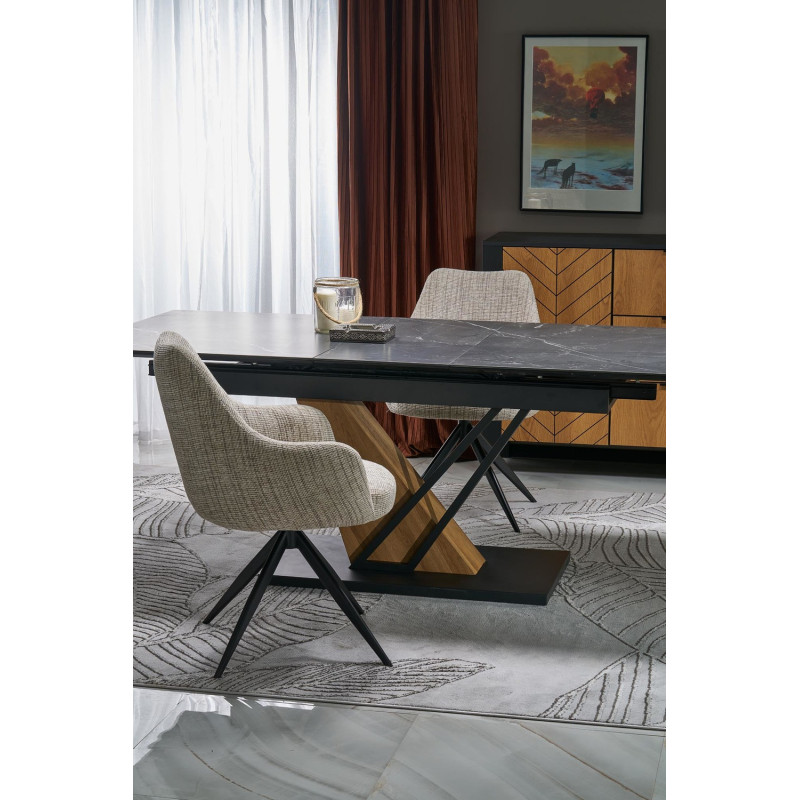 Rozkładany stół VOLANTO 160 czarny marmur/dąb złoty/czarny