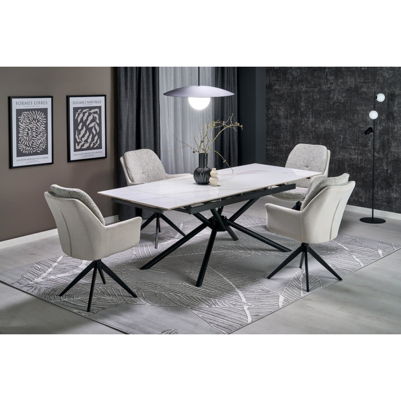 Rozkładany stół VITORINO PLUS biały marmur/czarny