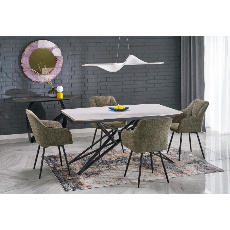Rozkładany stół ALFREDIO biały marmur/czarny