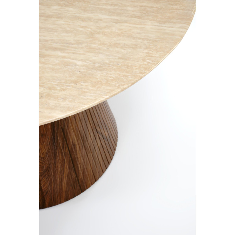 Okrągły stół PIRETO trawertyn/orzech