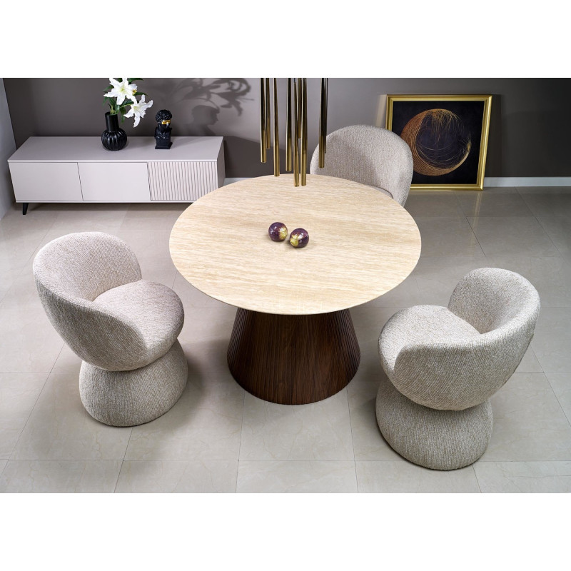 Okrągły stół PIRETO trawertyn/orzech