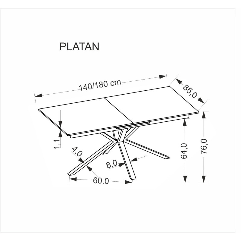 Rozkładany stół PLATANO biały marmur/czarny