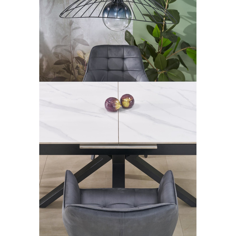 Rozkładany stół PLATANO biały marmur/czarny