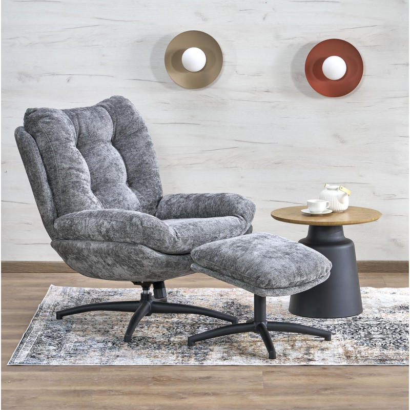 Fotel wypoczynkowy PESTOX MODERN GREY popielaty (z podnóżkiem)