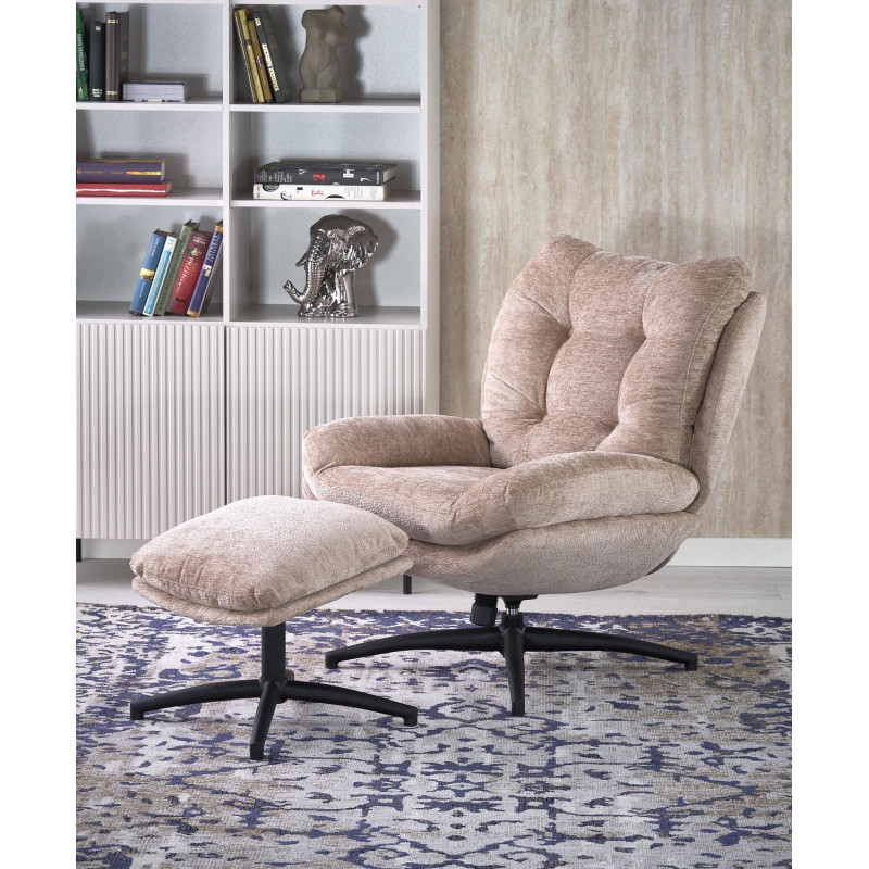 Fotel wypoczynkowy PESTOX MODERN BEIGE beżowy (z podnóżkiem)