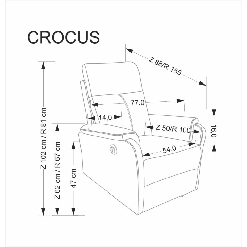 Fotel rozkładany elektrycznie CROCIX COMFORT GREY popielaty