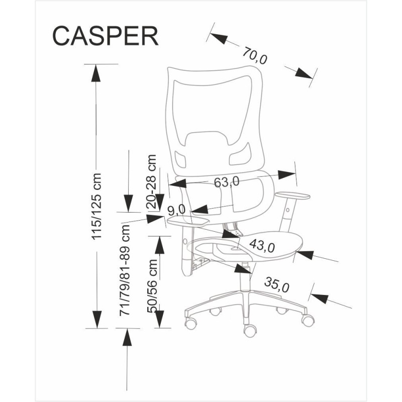 Fotel obrotowy gabinetowy CASPIX OFFICE BLACK czarny
