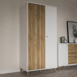 Szafa ryflowana 100cm Aksana AKNS822L-M992 Biały/Dąb Mauvella Meble Forte