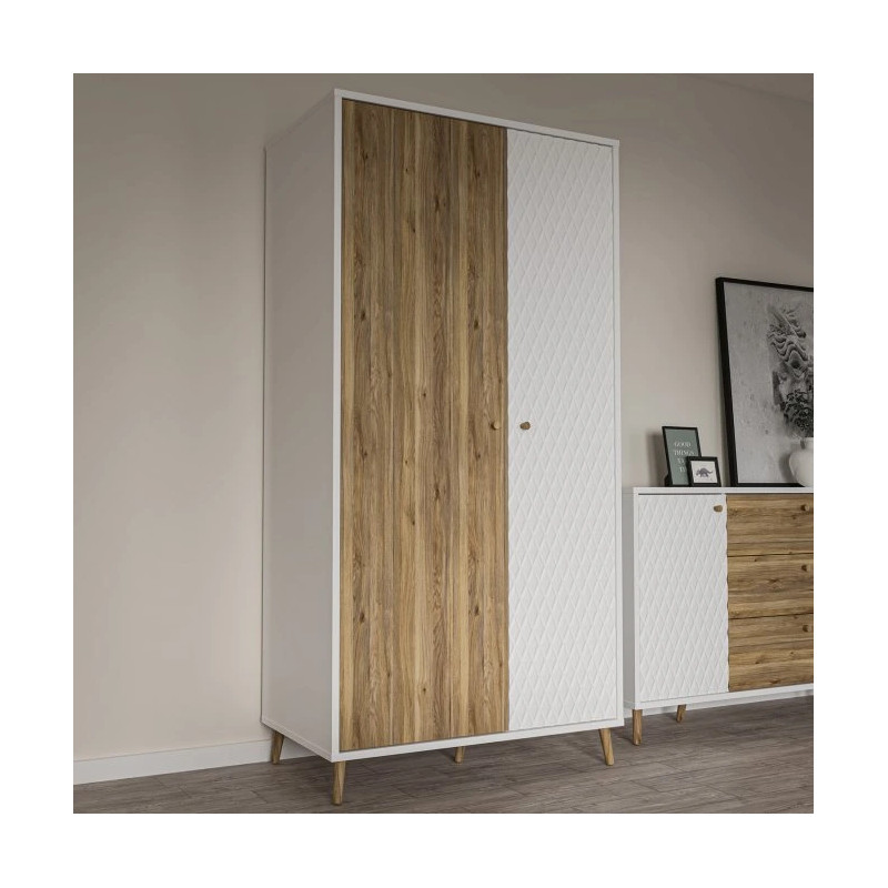 Szafa ryflowana 100cm Aksana AKNS822L-M992 Biały/Dąb Mauvella Meble Forte