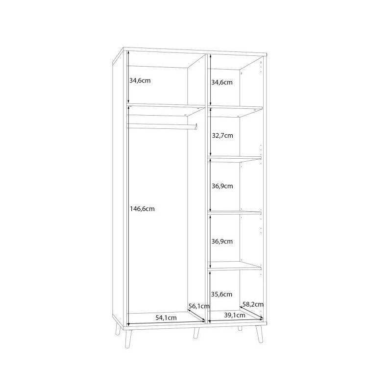 Szafa ryflowana 100cm Aksana AKNS822L-M992 Biały/Dąb Mauvella Meble Forte