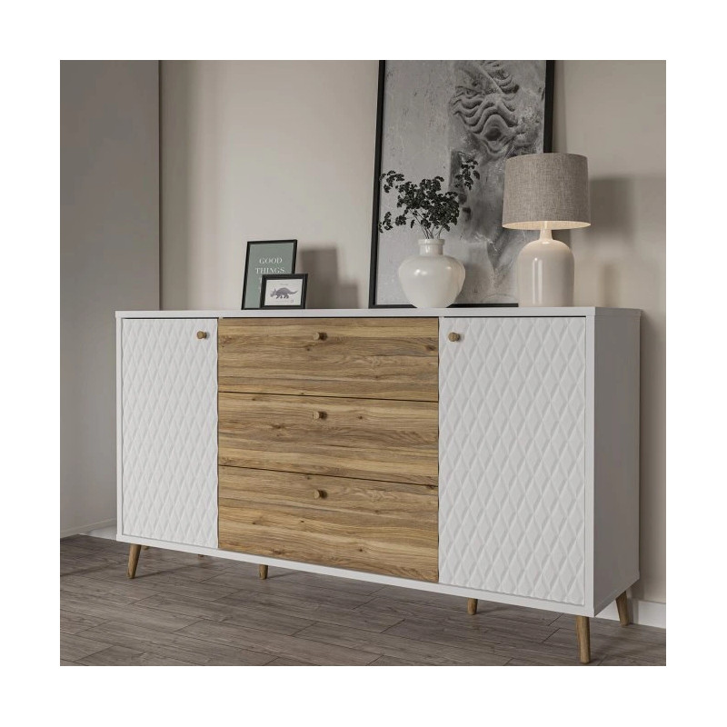 Komoda 160 cm Aksana AKNK232-M992 Biały/Dąb Mauvella Meble Forte