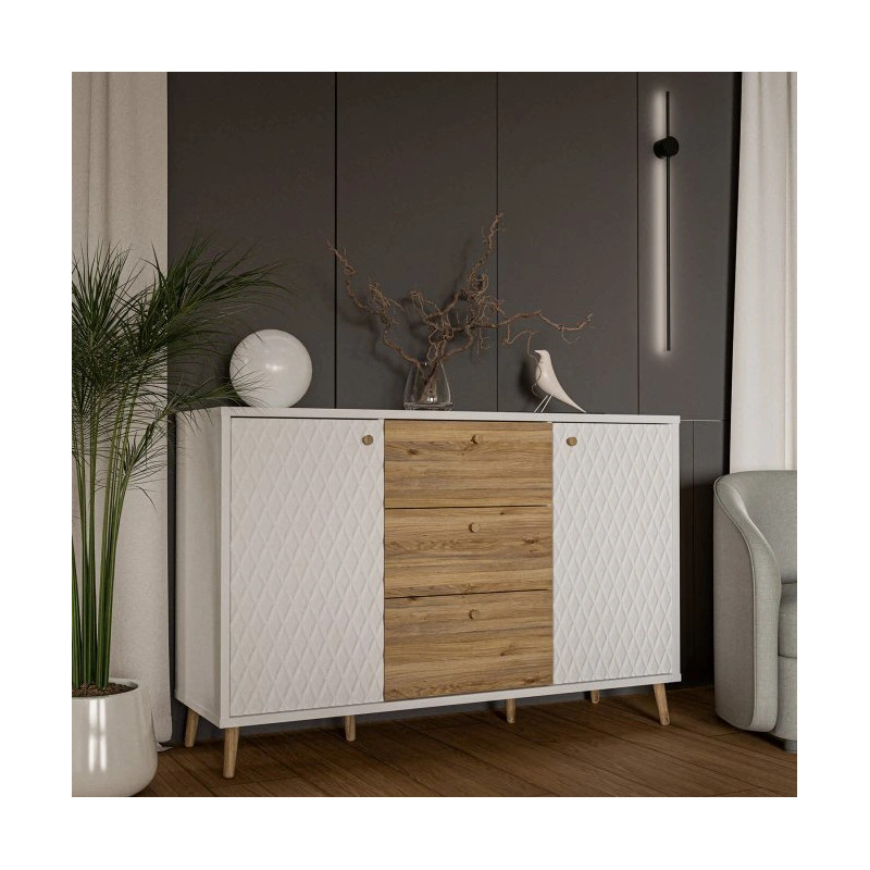 Komoda 140 cm Aksana AKNK231-M992 Biały/Dąb Mauvella Meble Forte