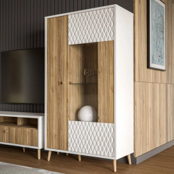 Witryna ryflowana 90 cm Aksana AKNV621R-M992 Biały/Dąb Mauvella Meble Forte