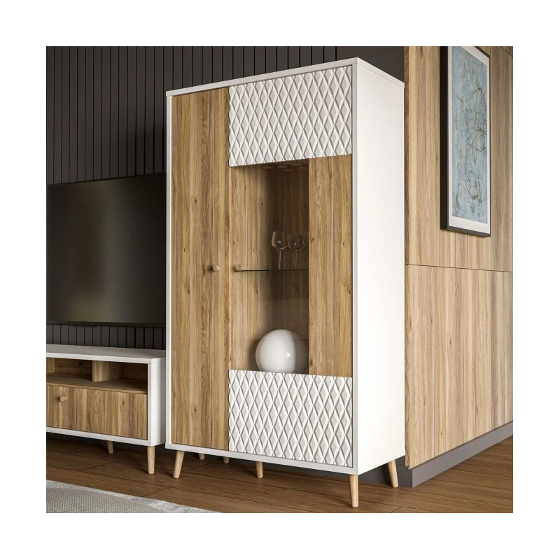 Witryna ryflowana 90 cm Aksana AKNV621R-M992 Biały/Dąb Mauvella Meble Forte