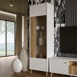 Witryna wąska ryflowana 60 cm Aksana AKNV711-M992 Biały/Dąb Mauvella Meble Forte