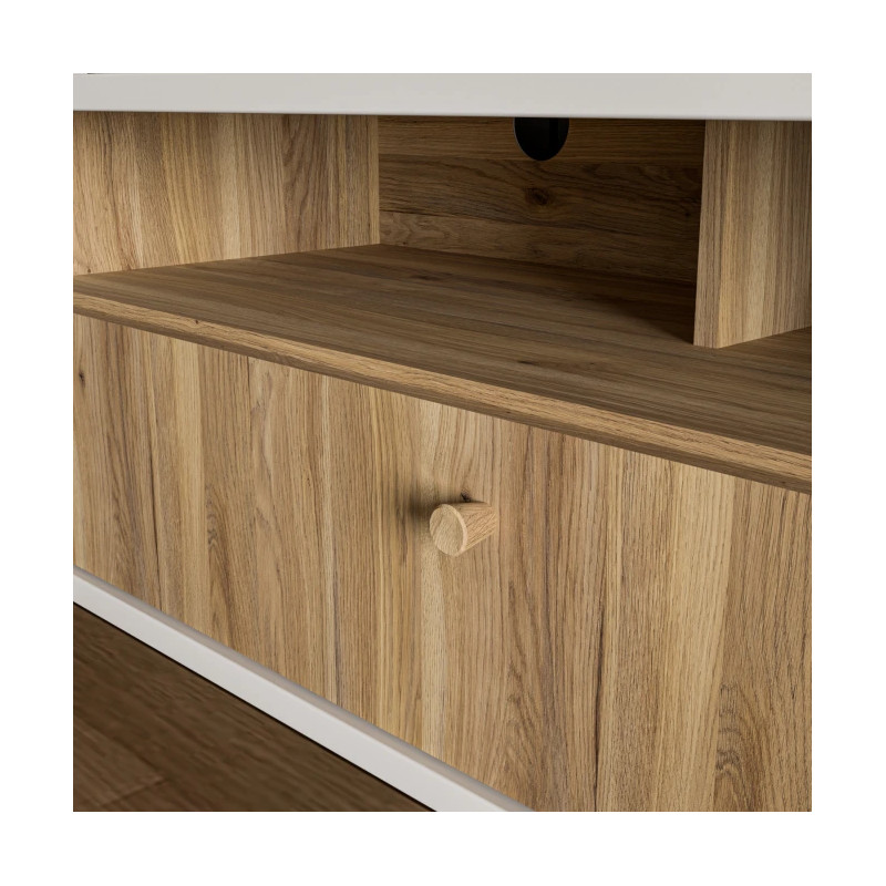 Szafka RTV ryflowana Aksana AKNT122L-M992 Biały/Dąb Mauvella Meble Forte