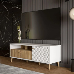 Szafka RTV ryflowana Aksana AKNT121R-M992 Biały/Dąb Mauvella Meble Forte