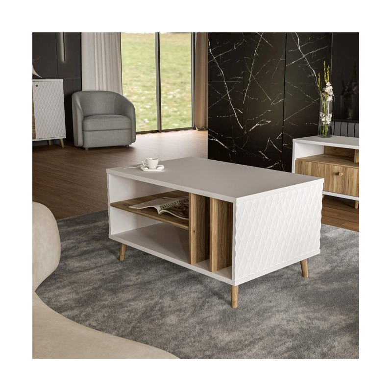 Stolik kawowy 90x60 cm Aksana CFTT5204-M992 Biały/Dąb Mauvella Meble Forte