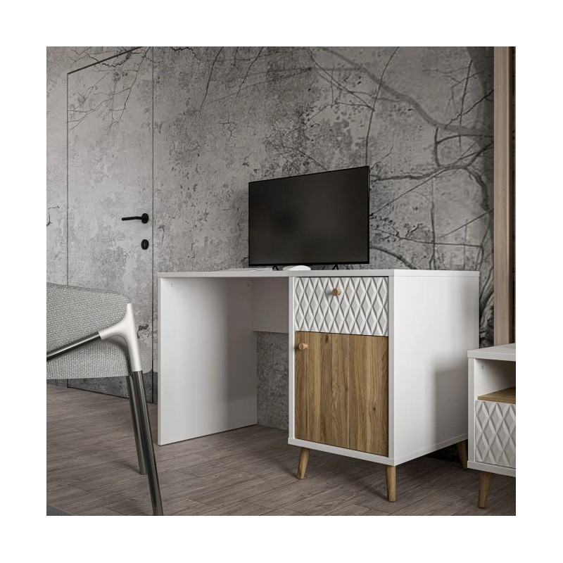 Biurko 120x60 cm Aksana AKNB111R-M992 Biały/Dąb Mauvella Meble Forte