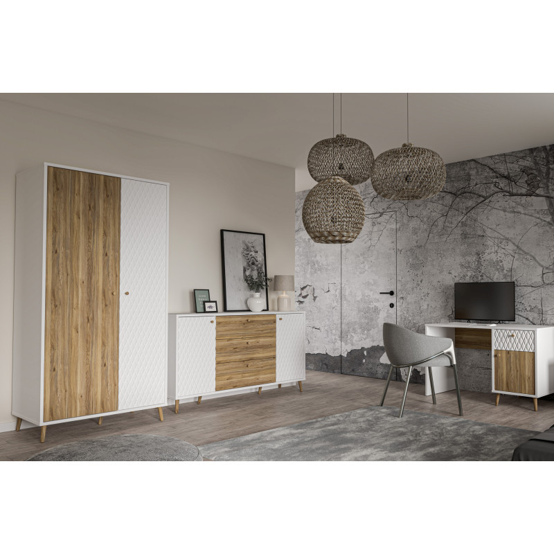 Szafa AKSANA 100 cm Biały/Dąb Mauvella – cichy domyk, Domowanie